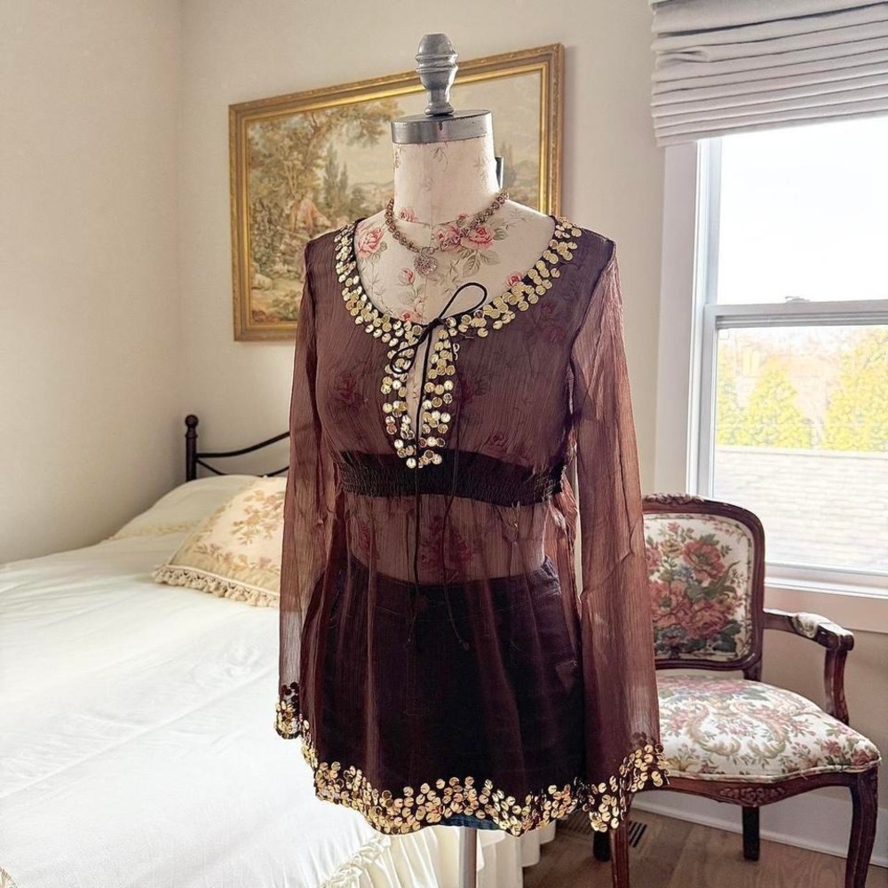 silk fairy top ‎ Y2K silk embellished top small